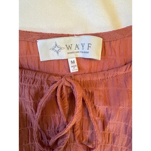 WAYF Women’s Crop Long Sleeve Textured Peasant BOHO Blouse Roast Brown Size M - Picture 3 of 8